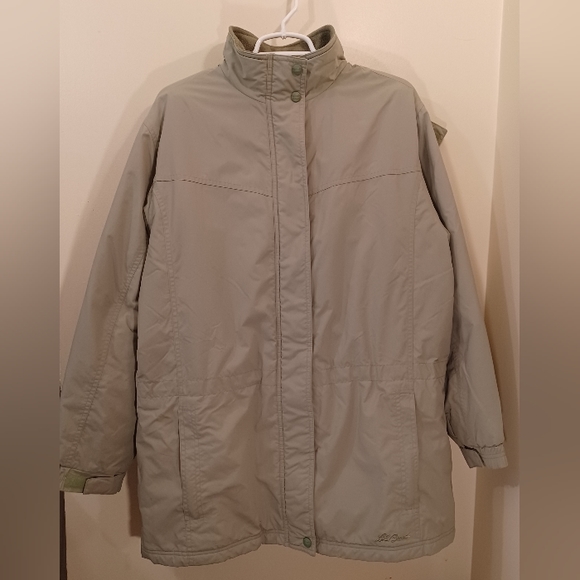 LL Bean Beige Parka Coat Winter Fleece/ Quilted Lining Soft & Warm! - Picture 2 of 9